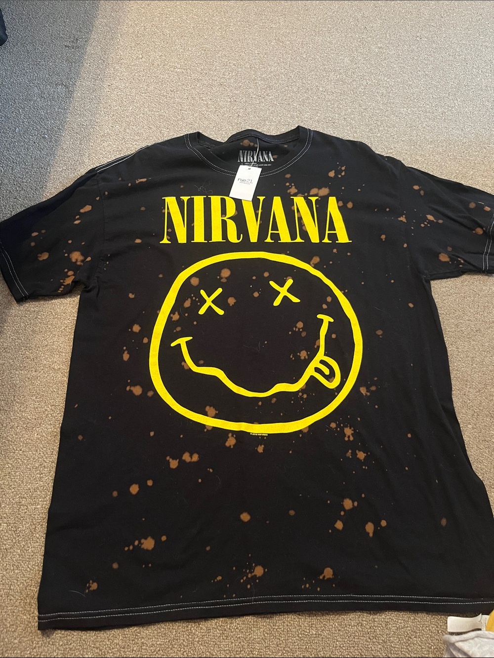 NIRVANA Black Tee with Bright Yellow Smiley